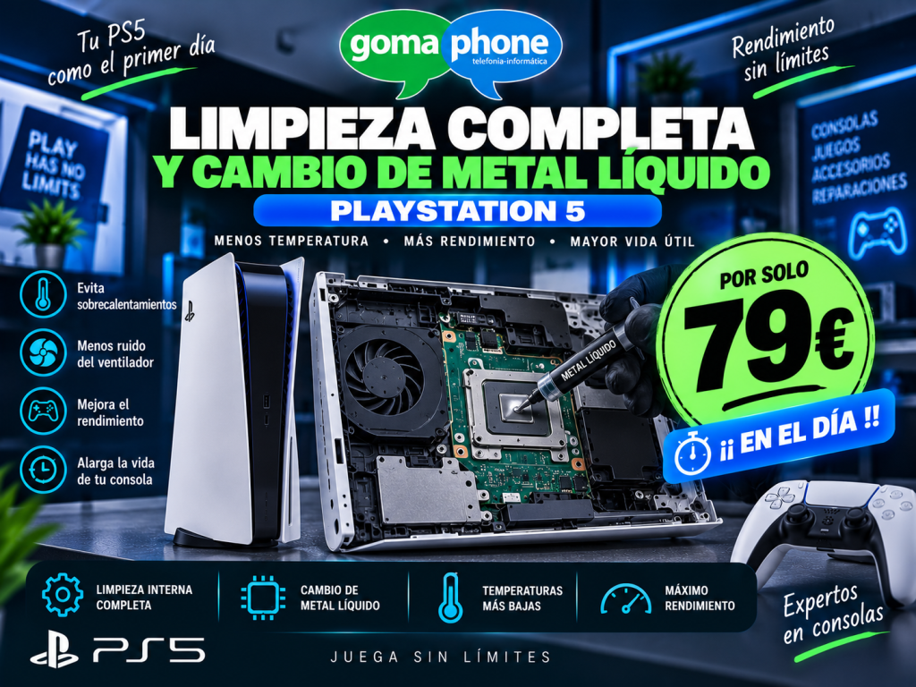 Limpieza y mantenimiento PS5 en Malaga con cambio de metal liquido 1