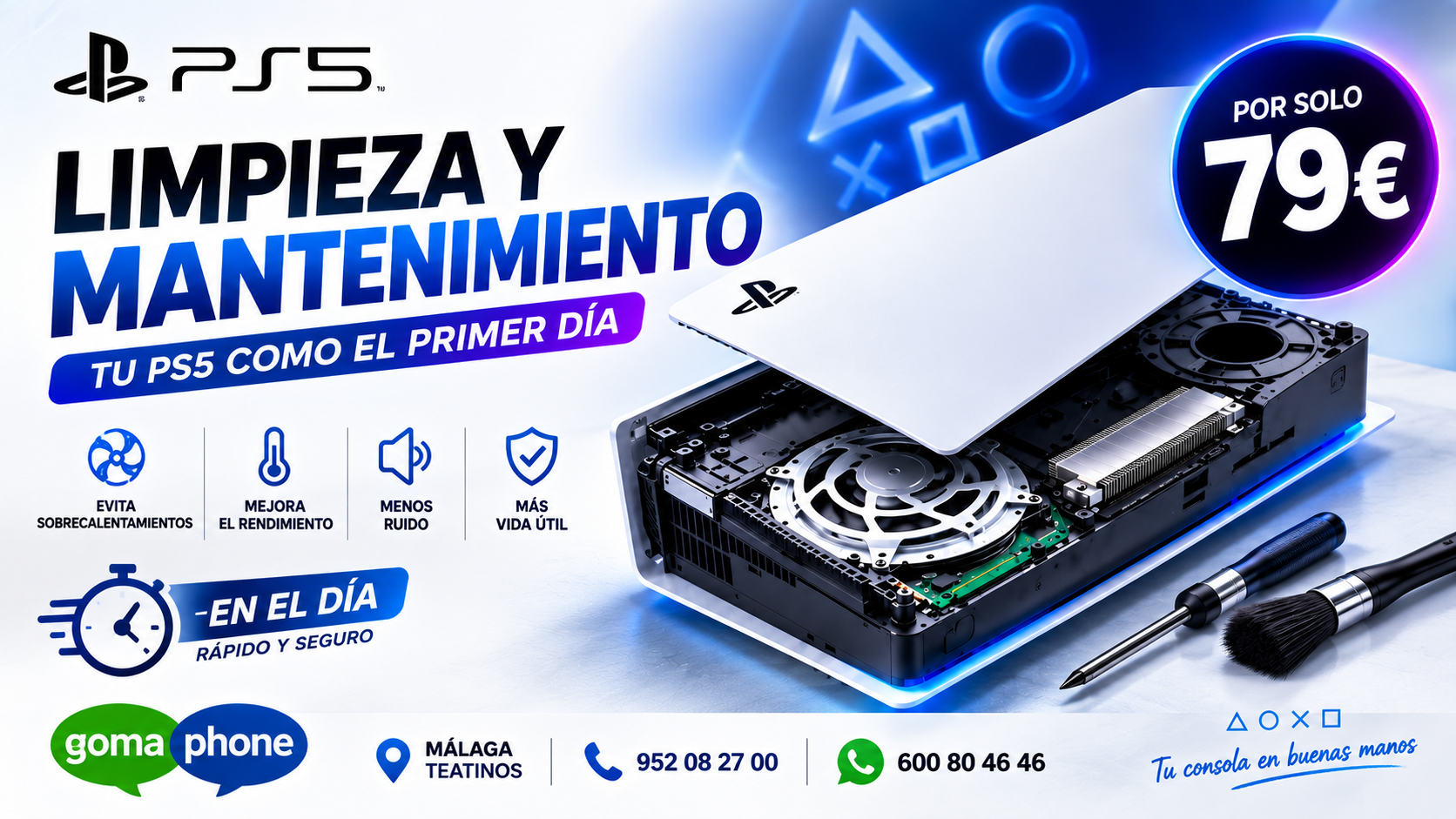 Limpieza y mantenimiento PS5 en Málaga con cambio de metal líquido